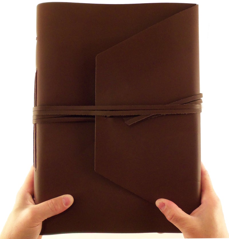 Rustic Ridge Leather Large Genuine Leather Expedition Journal/Sketchbook with Gift Box - 380 Pages - 9" x 12" - Vintage Style - Rich Dark Brown - Image 1